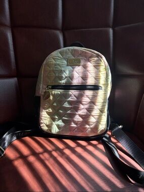 Betsey Johnson Pastel Quilted Mini Backpack - Pink, Gold, Green